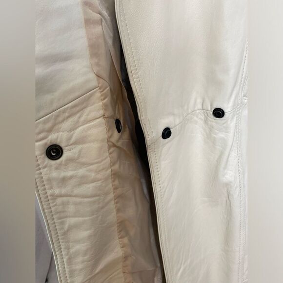 Vintage 80s WINLIT Cream Leather Coat Padded Shoulders Size M - Picture 8 of 12